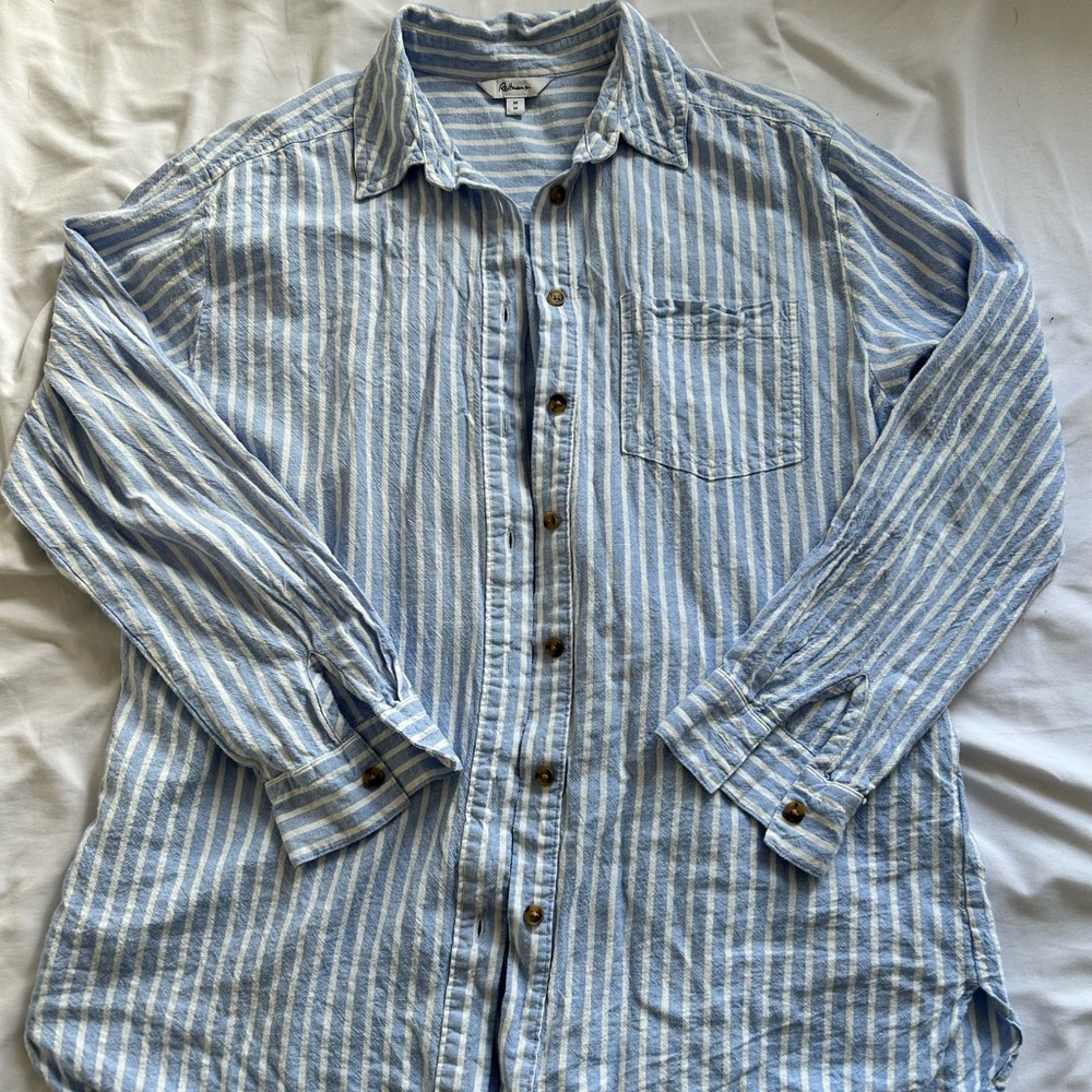 Oversized Striped Linen Button Up Top